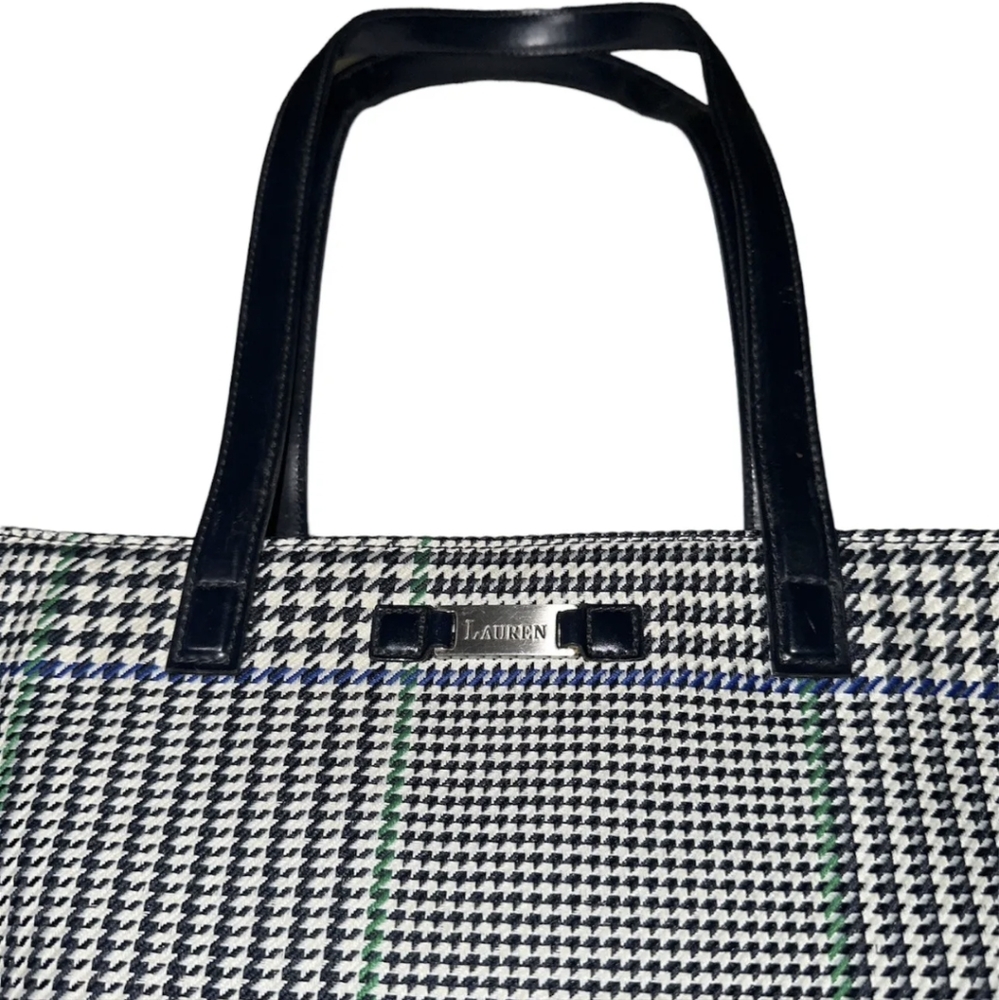 NEW RALPH LAUREN Green Black White Houndstooth Shoulder Hobo Handbag - Picture 3 of 5